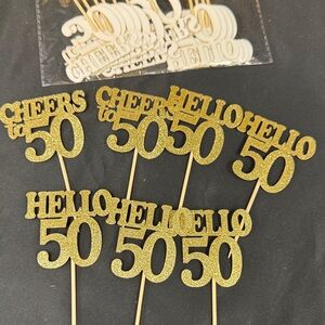18 count Gold Glitter 50th Birthday Cake Toppers all new